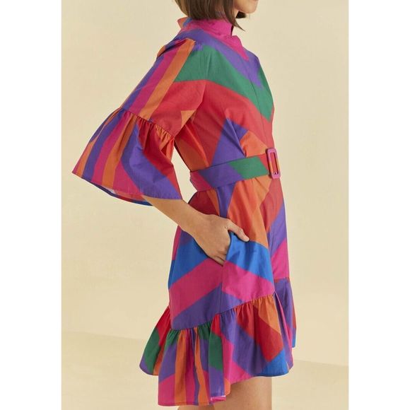 Farm Rio 295672 Women's Sz Small Multicolor Amanda Stripes Mini Dress - Picture 3 of 16